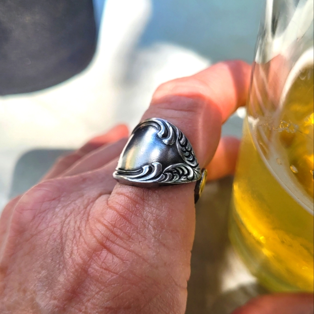 Floral Spoon Ring Vintage RETRO BOHO ORLEANS SILVER STAINLESS BIKER